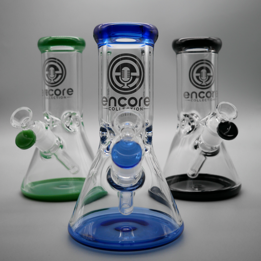 3PACK 8"Encore Collection Beaker Bong w/ Color Base and Mouthpiece