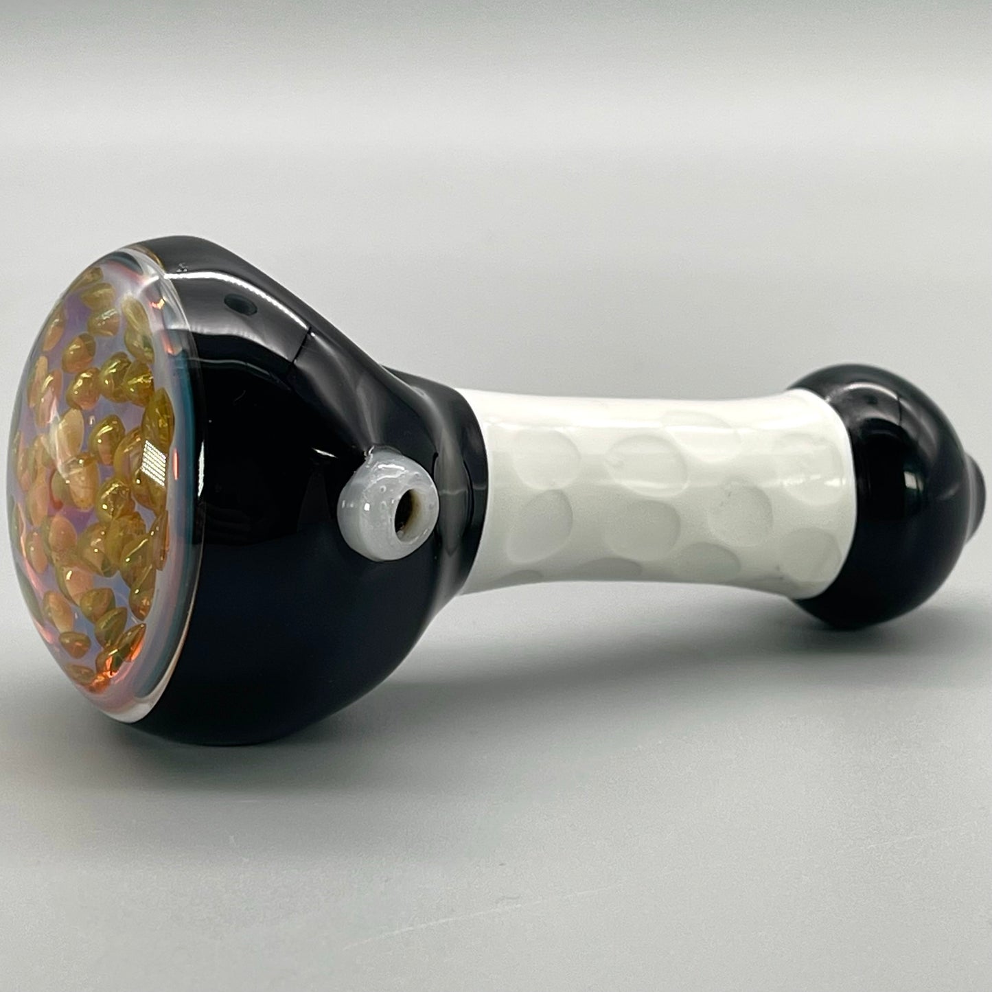 5" Black and White Spoon w/ Gold Fume Honeycomb Hand Pipe