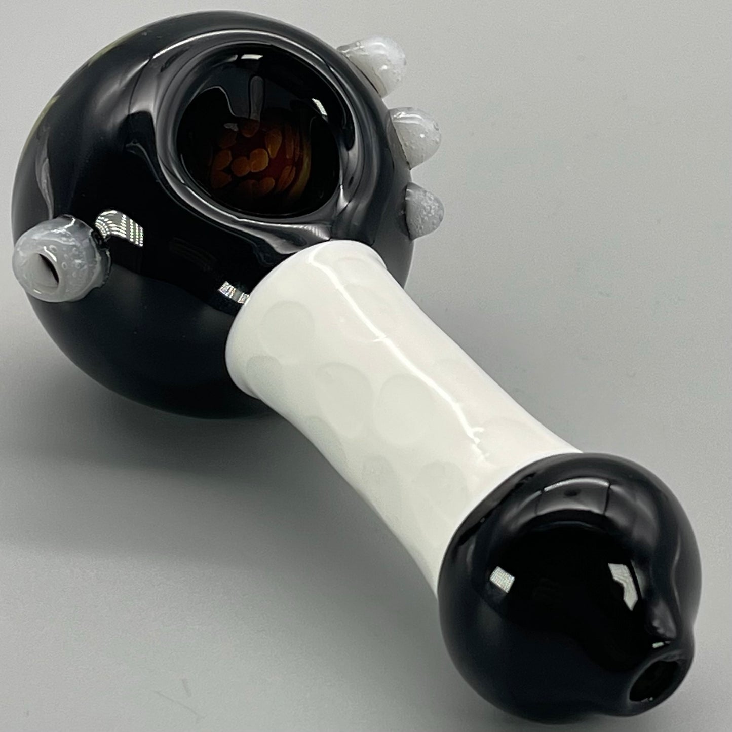 5" Black and White Spoon w/ Gold Fume Honeycomb Hand Pipe
