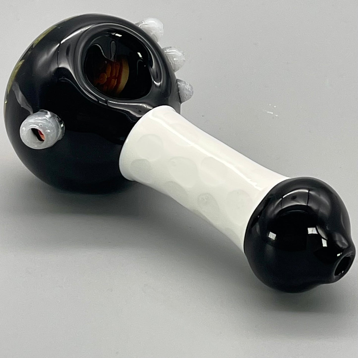 5" Black and White Spoon w/ Gold Fume Honeycomb Hand Pipe