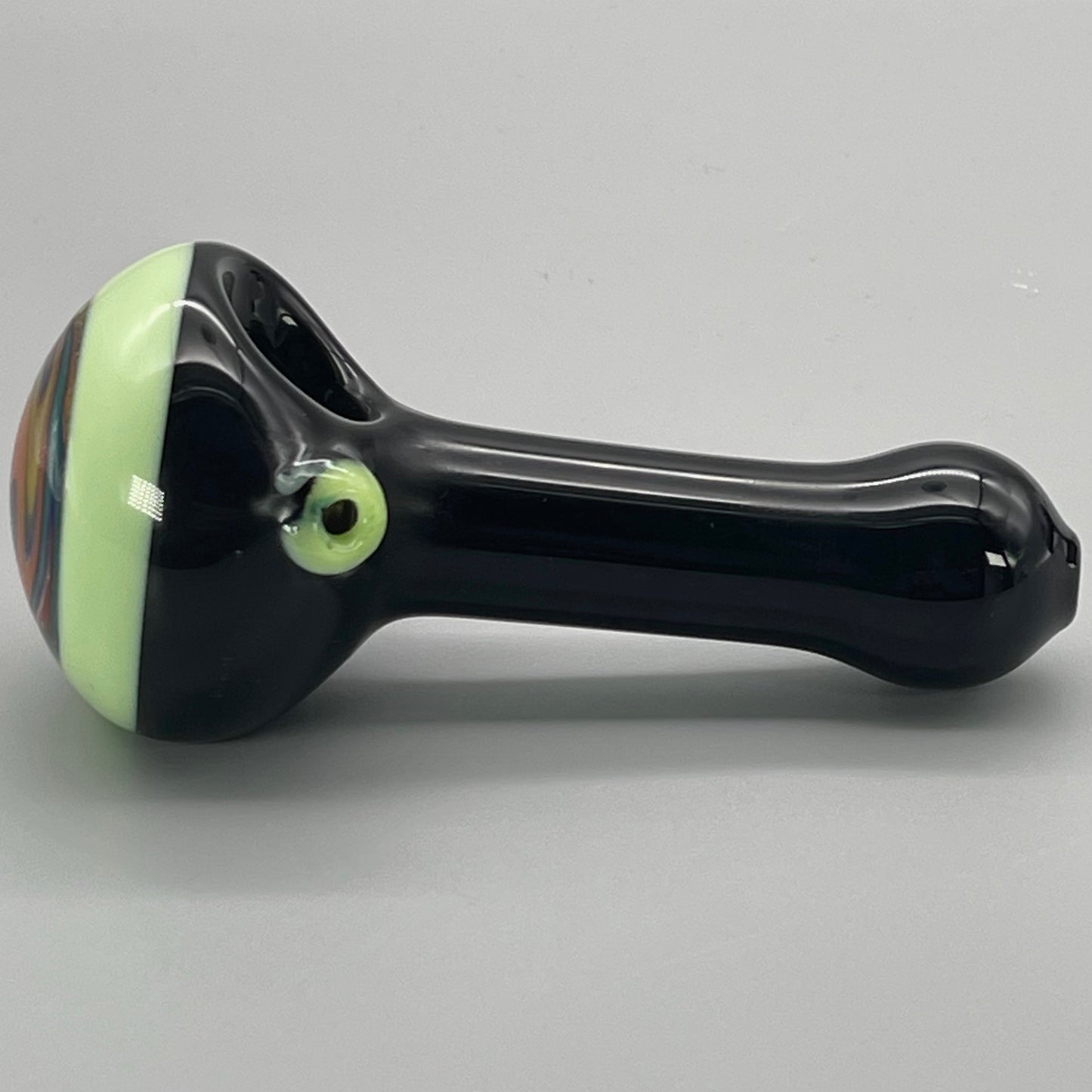 5" Black Spoon w/ Reversal Design and Milky Accents Hand Pipe
