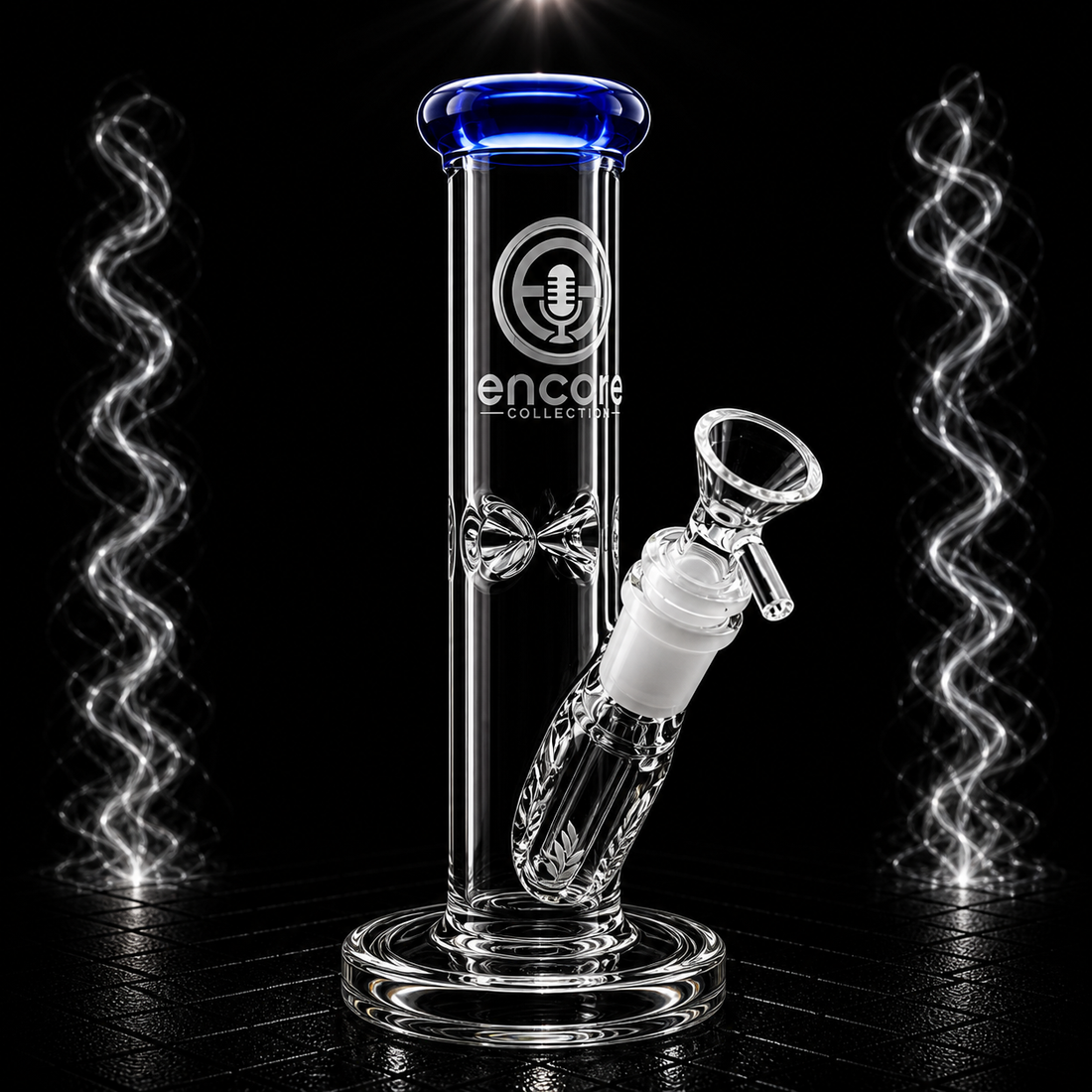 Encore 8 inch mini straight tube bong with blue color lip