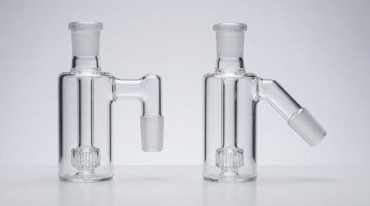 A 90 degree ash catcher beside a 45 degree ash catcher showing the joint angle difference