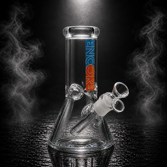 An Encore clear beaker bong