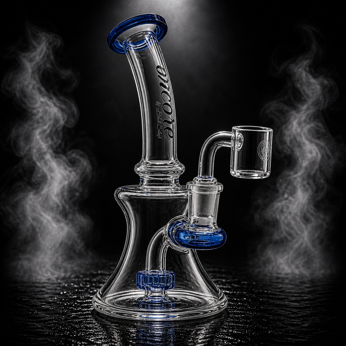 An Encore banger hanger dab rig with a quartz banger