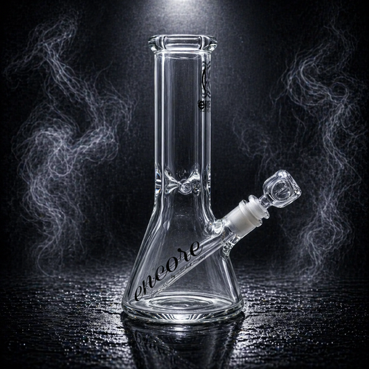 An Encore clear 9mm beaker bong
