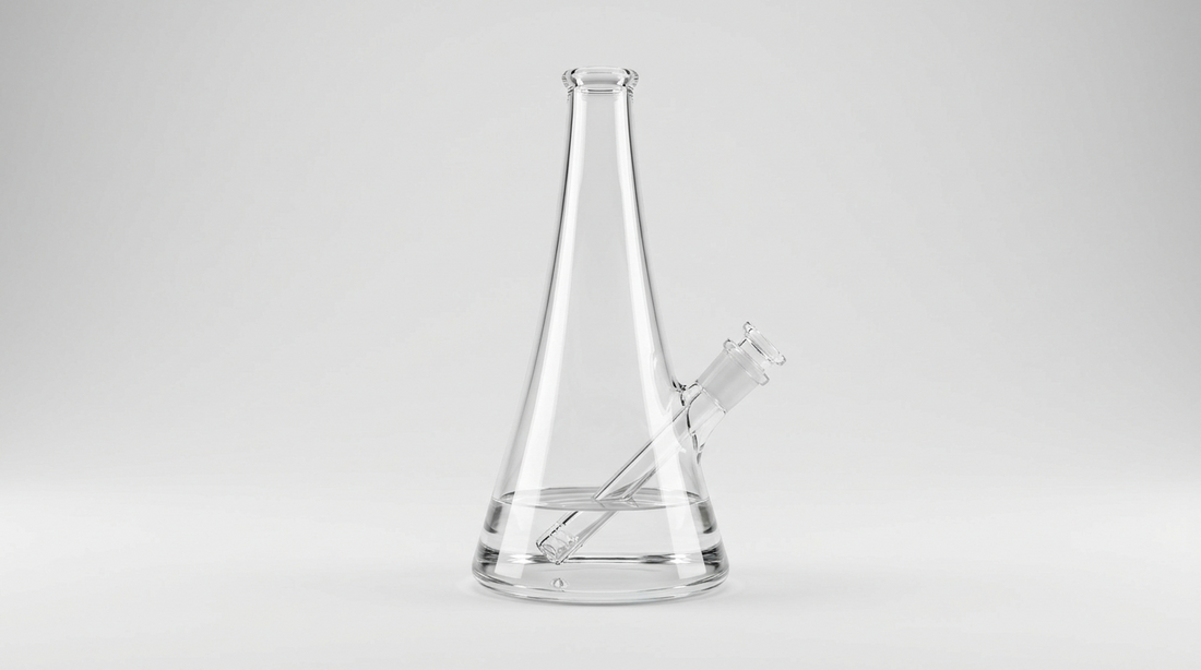 A beaker bong with a correct low water level just above the downstem