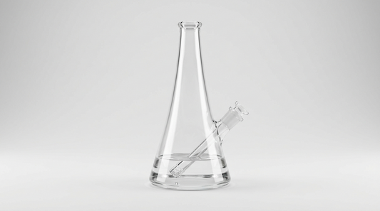 A beaker bong with a correct low water level just above the downstem