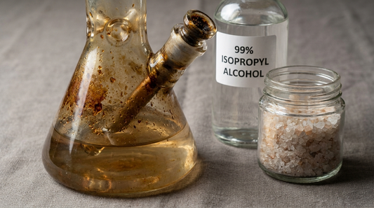 A glass bong with resin buildup that restricts airflow