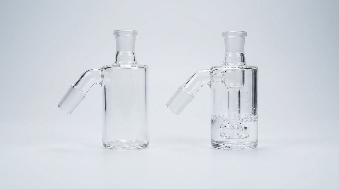 A dry ash catcher next to a wet ash catcher with a percolator and water