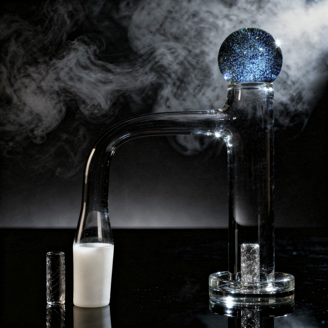 Encore 14mm quartz control tower banger set with dichro marble cap and pills