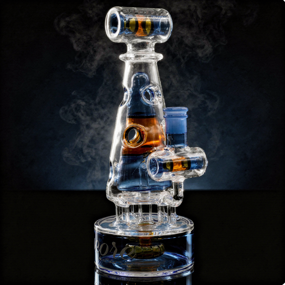 Encore 9 inch Fab Trophy dab rig with showerhead perc and two-tone accents