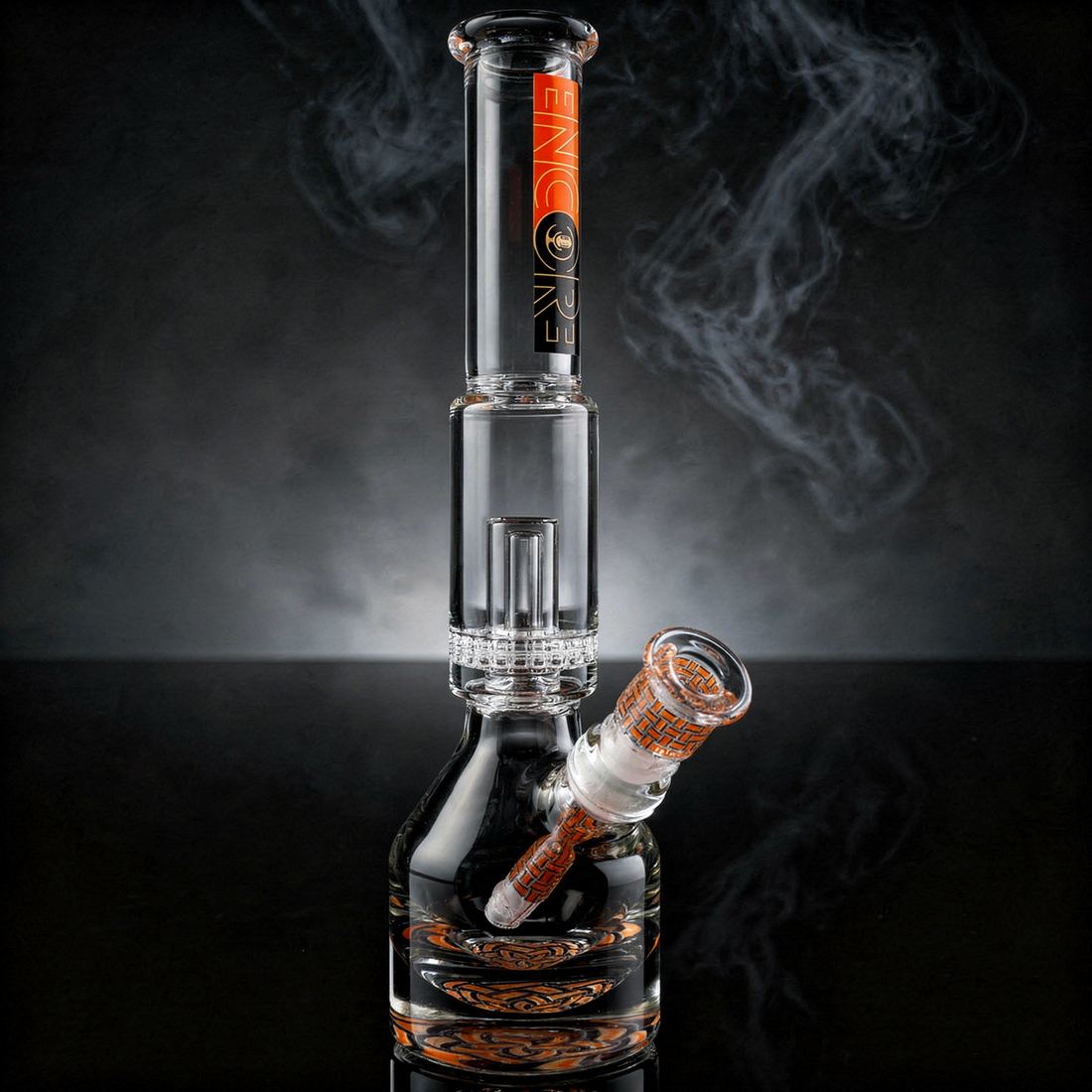 Encore 13.5 inch basket weave Henny Pounder bong with orange and black decal