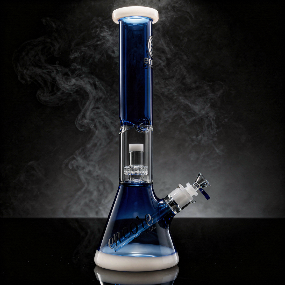 Encore 14 inch full color matrix perc beaker bong with white accents