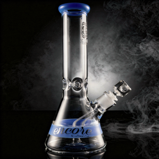 Encore 12 inch color band beaker bong with 9mm thick glass and blue accents