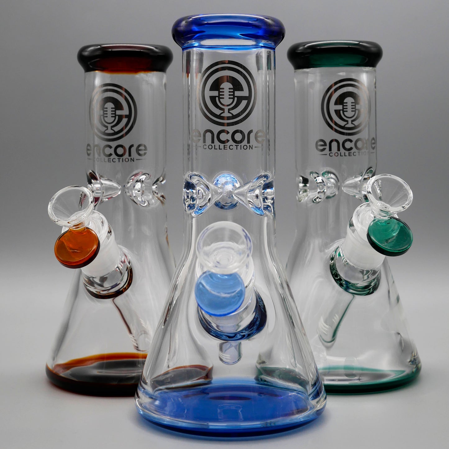 3PACK 8"Encore Collection Beaker Bong w/ Color Base and Mouthpiece