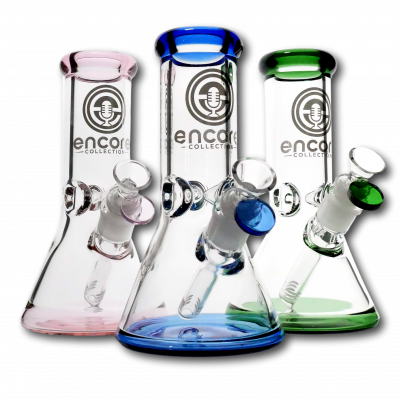 3PACK 8"Encore Collection Beaker Bong w/ Color Base and Mouthpiece