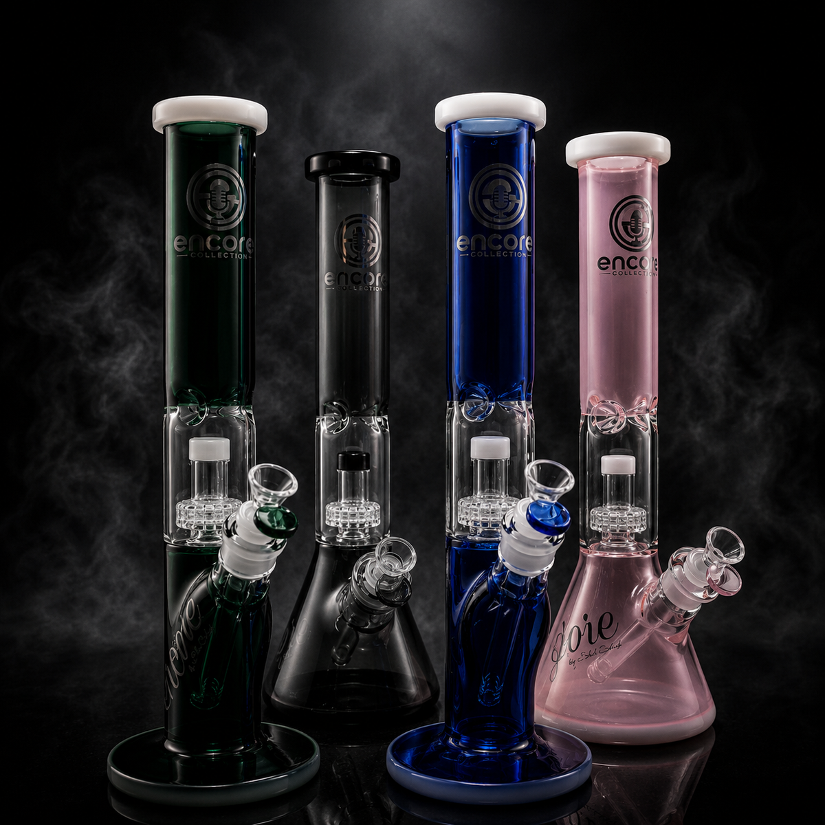 4PACK 14'' Encore Collection Full Color Straight Tube Bong w/ Matrix and White Accents