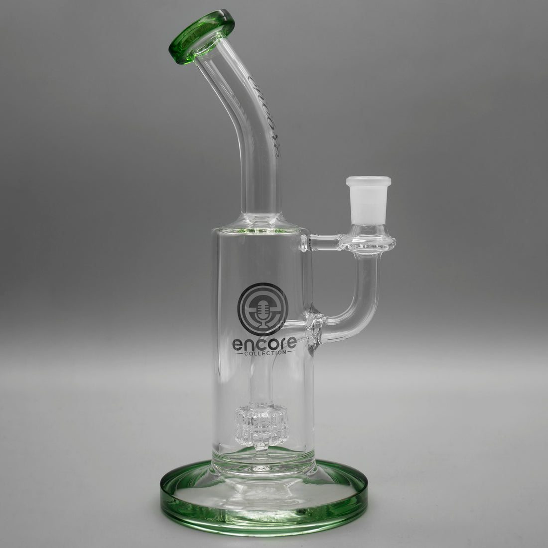 green platinum decal encore dab rig sitting on a gray background