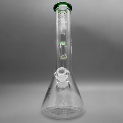 13" Encore Collection 50x7mm Green Bent Neck Beaker Bong w/ Ice Notch Push