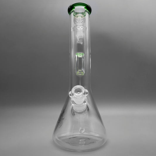 13" Encore Collection 50x7mm Green Bent Neck Beaker Bong w/ Ice Notch Push