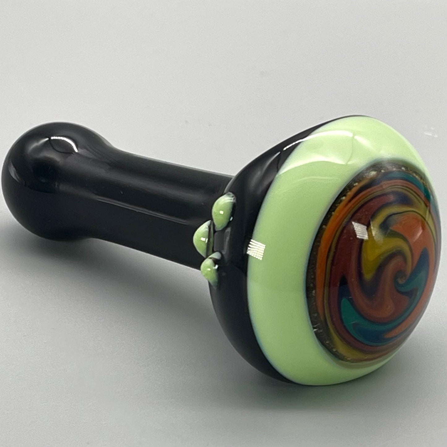 5" Black Spoon w/ Reversal Design and Milky Accents Hand Pipe