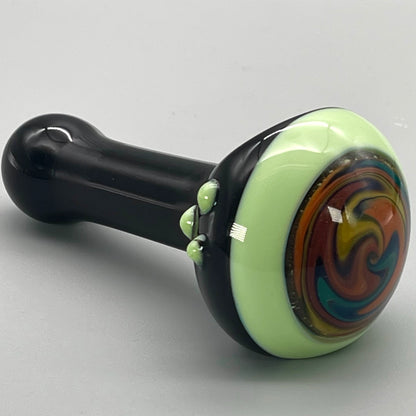 5" Black Spoon w/ Reversal Design and Milky Accents Hand Pipe
