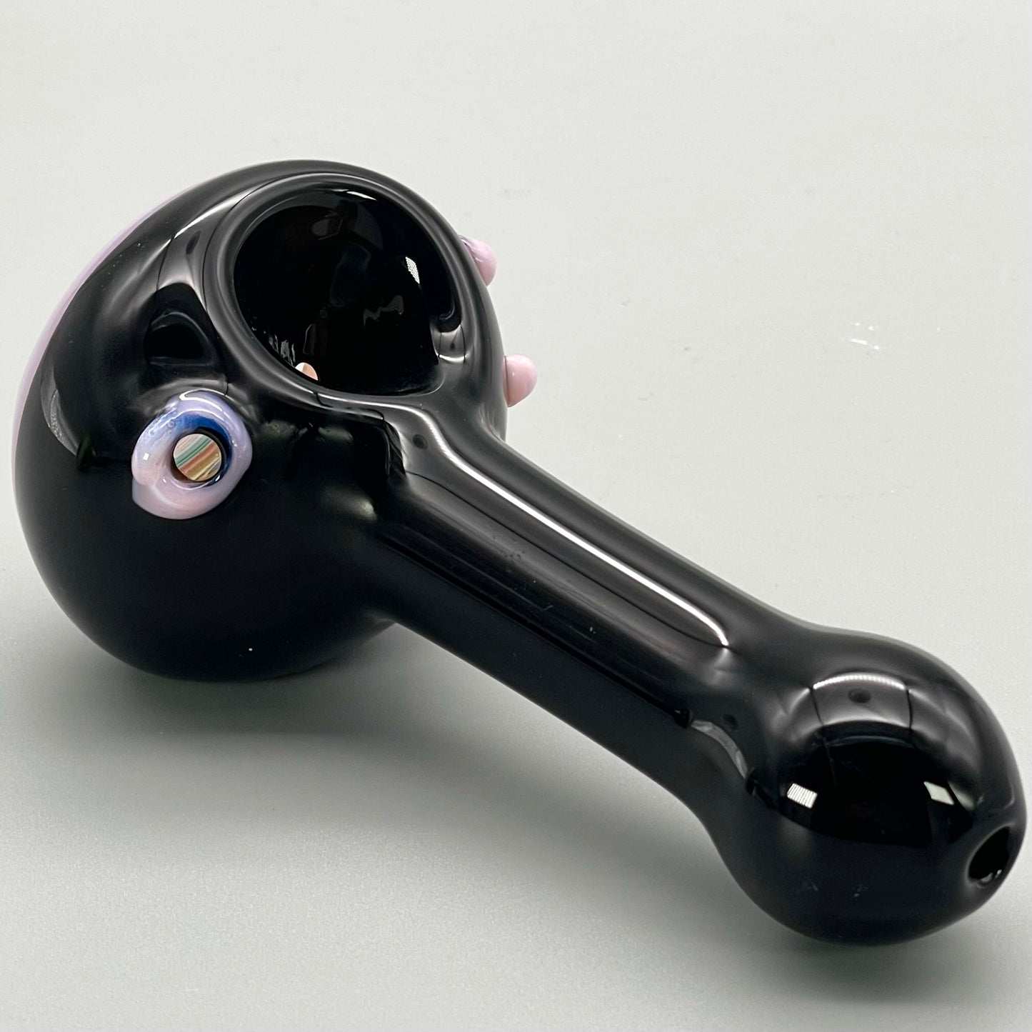 5" Black Spoon w/ Reversal Design and Milky Accents Hand Pipe