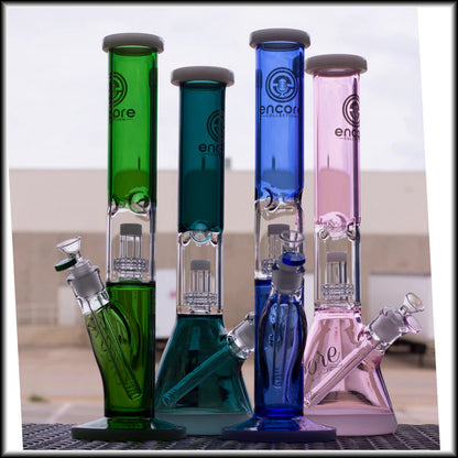 4PACK 14'' Encore Collection Full Color Straight Tube Bong w/ Matrix and White Accents