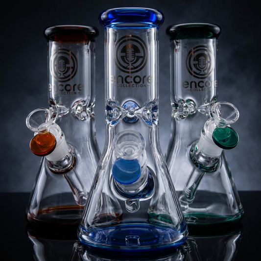 3PACK 8"Encore Collection Beaker Bong w/ Color Base and Mouthpiece