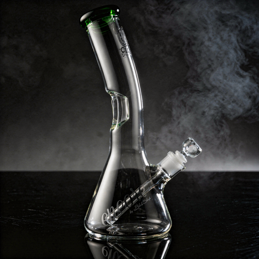 13" Encore Collection 50x7mm Green Bent Neck Beaker Bong w/ Ice Notch Push